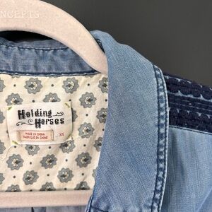 Holding Horses Light Blue Denim Shirt with Floral Detail